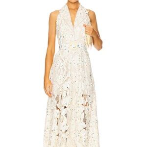 Elliatt Sleeveless White Lace Maxi Dress with Belt